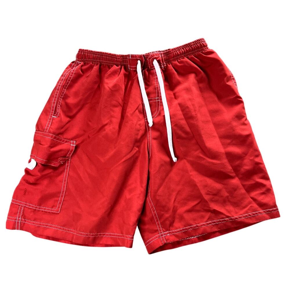 Mens Red Swim Trunks Size Small Lifeguard Shorts